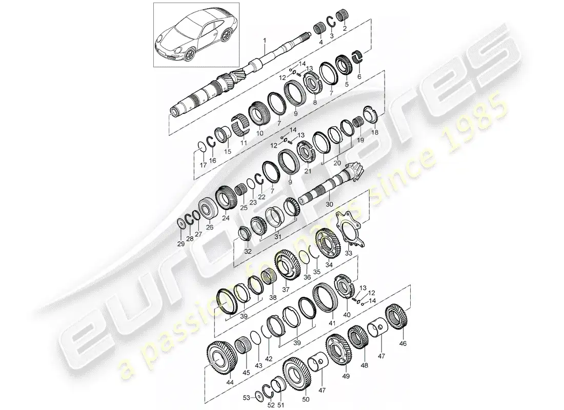 porsche 2011 (997-2) engranajes y ejes diagrama de piezas