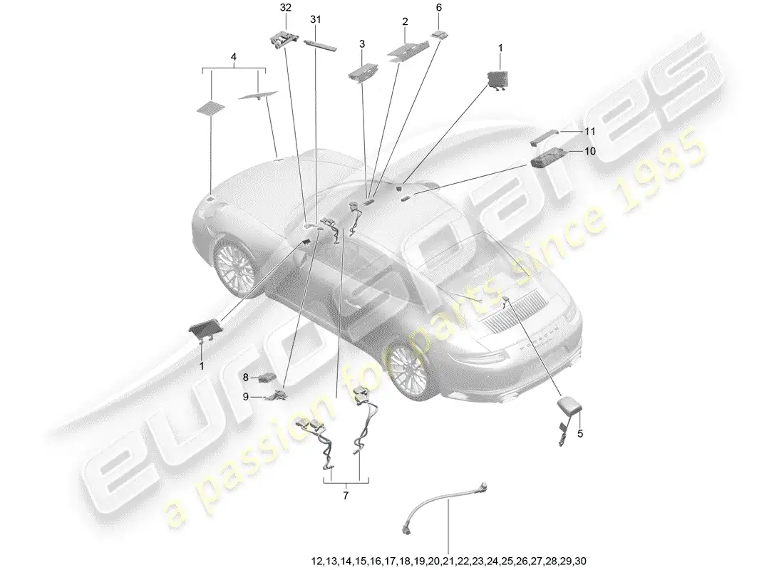 porsche 2019 (991-2) antena diagrama de piezas