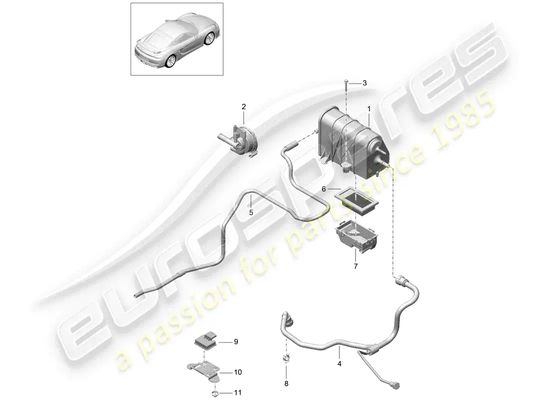 porsche 2016 (981 cayman gt4) bote de emisiones evaporativas diagrama de piezas