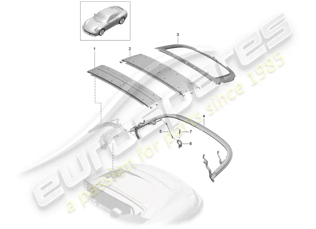porsche 2019 (991-2) marco superior diagrama de piezas