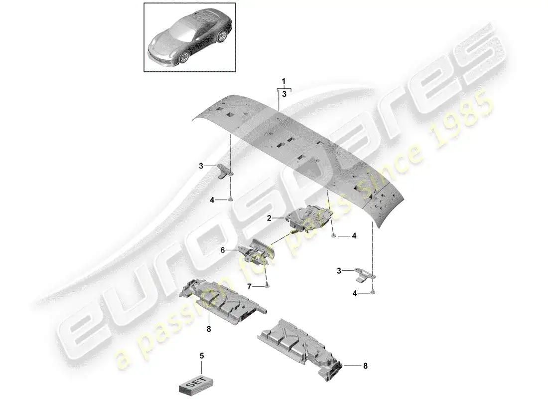 porsche 2015 (991-1 r/gt3/rs) marco superior diagrama de piezas