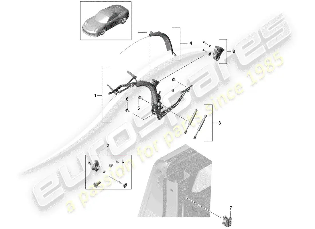 porsche 2015 (991-1 r/gt3/rs) marco superior diagrama de piezas