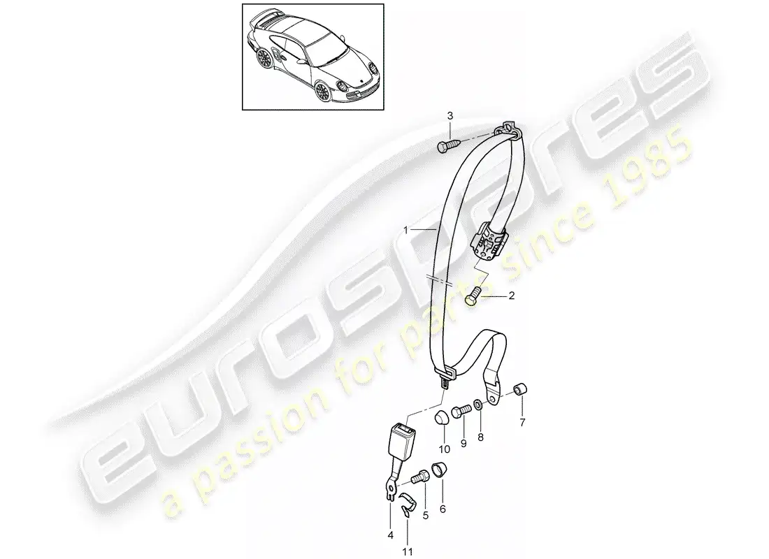porsche 2012 (997-2 turbo / gt2 rs) cinturón de seguridad diagrama de piezas