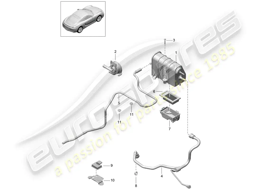 porsche 2014 (981 cayman) bote de emisiones evaporativas diagrama de piezas