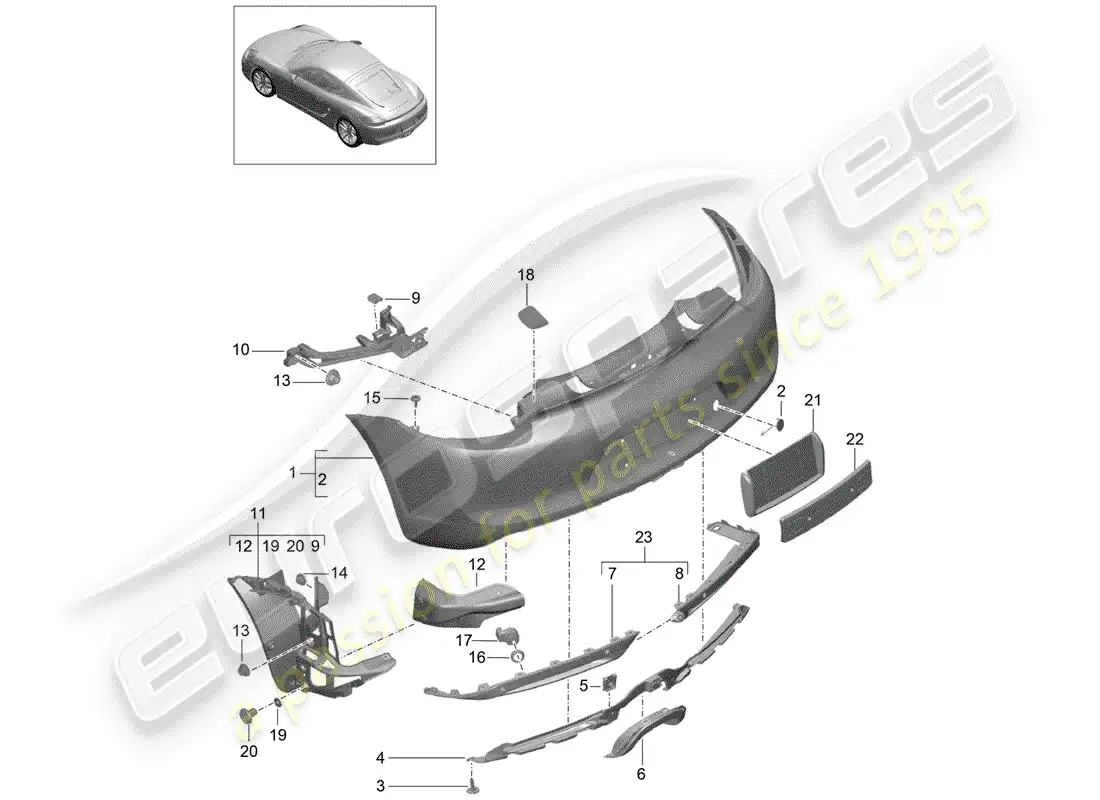 porsche 2014 (981 cayman) parachoque diagrama de piezas