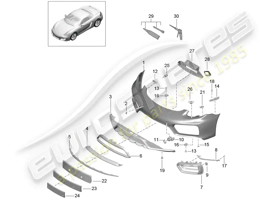 porsche 2014 (981 cayman) parachoque diagrama de piezas
