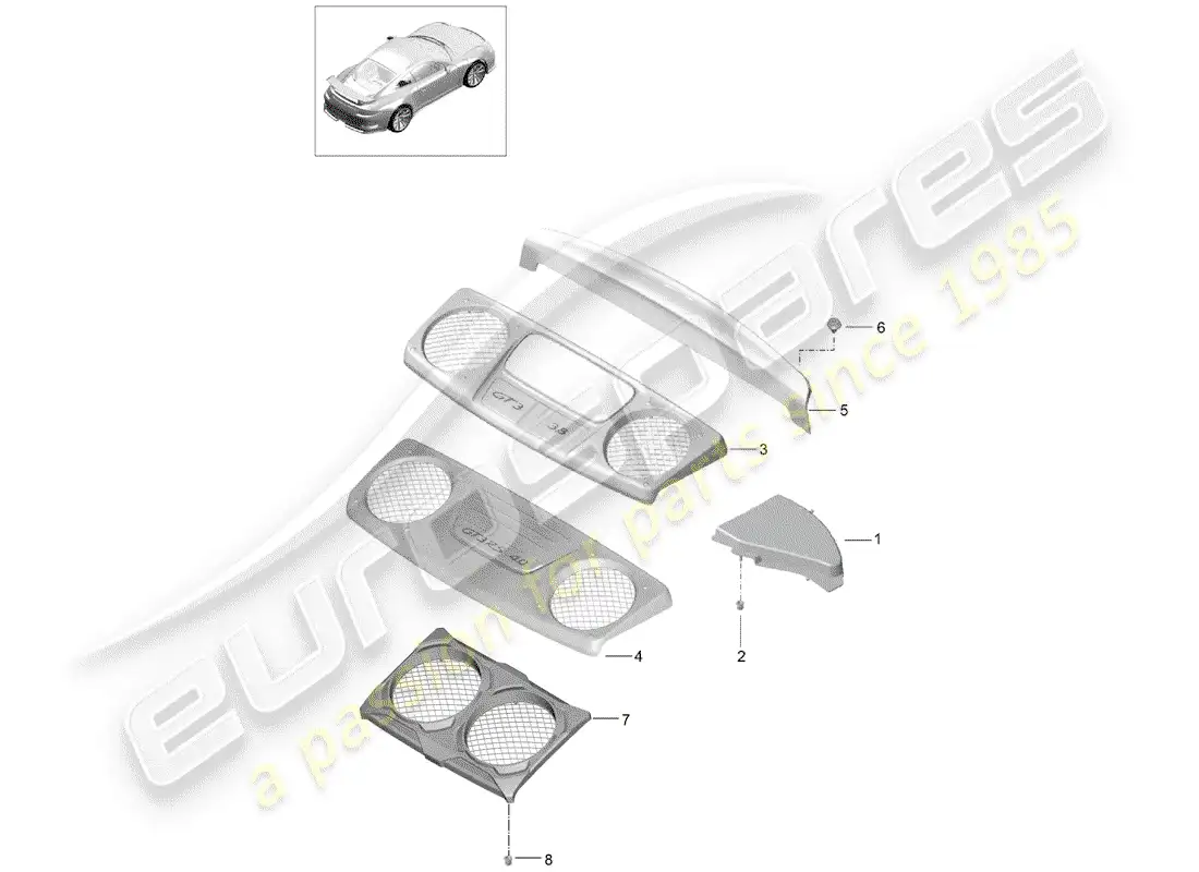 porsche 2014 (991-1 r/gt3/rs) recubrimiento diagrama de piezas