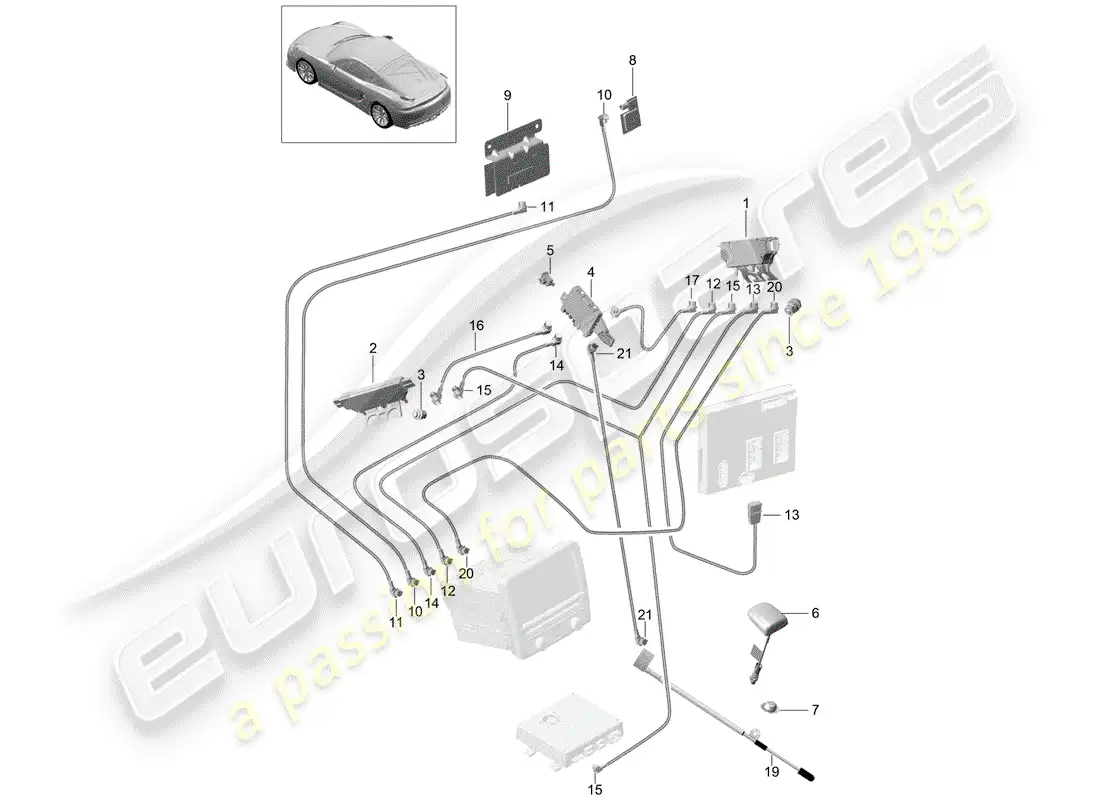 porsche 2016 (981 cayman gt4) diagrama de piezas del amplificador de antena