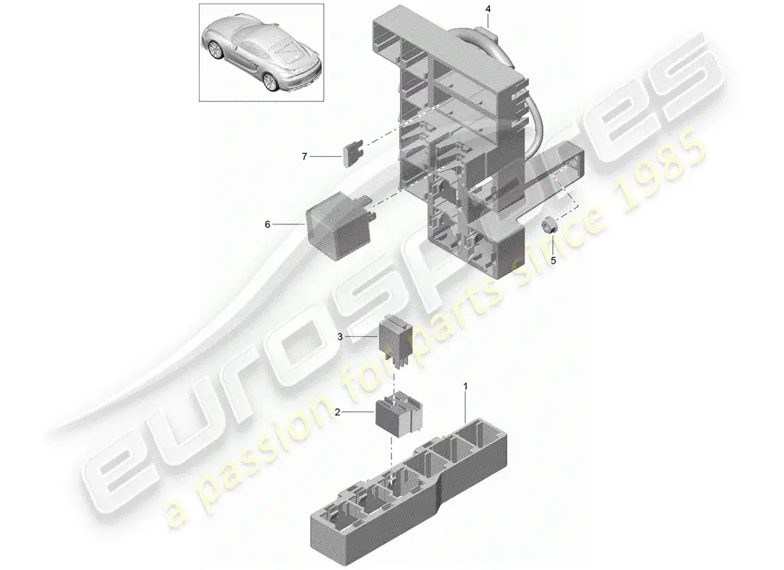 porsche 2016 (981 cayman gt4) caja de fusibles/placa de relés diagrama de piezas