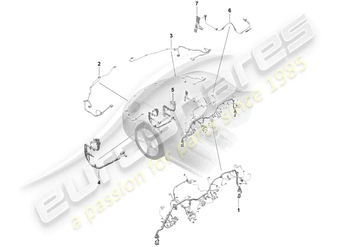 porsche 2019 (718 boxster spyder) cableando arneses diagrama de piezas