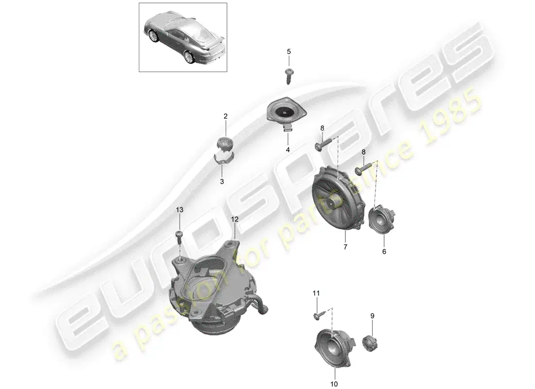porsche 2014 (991-1 r/gt3/rs) altoparlante diagrama de piezas