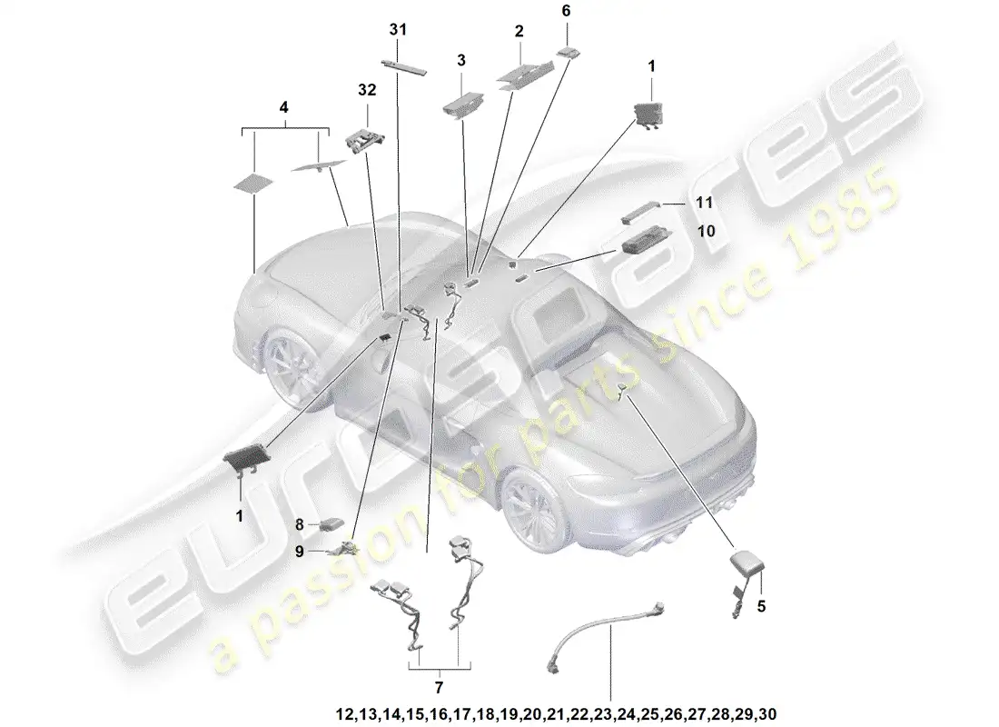 porsche 2020 (718 boxster spyder) antena diagrama de piezas
