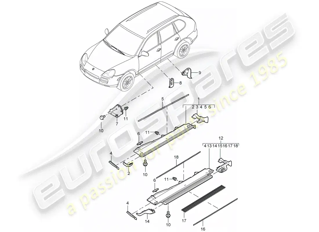 porsche 2003 (cayenne e1 9pa) adornos diagrama de piezas