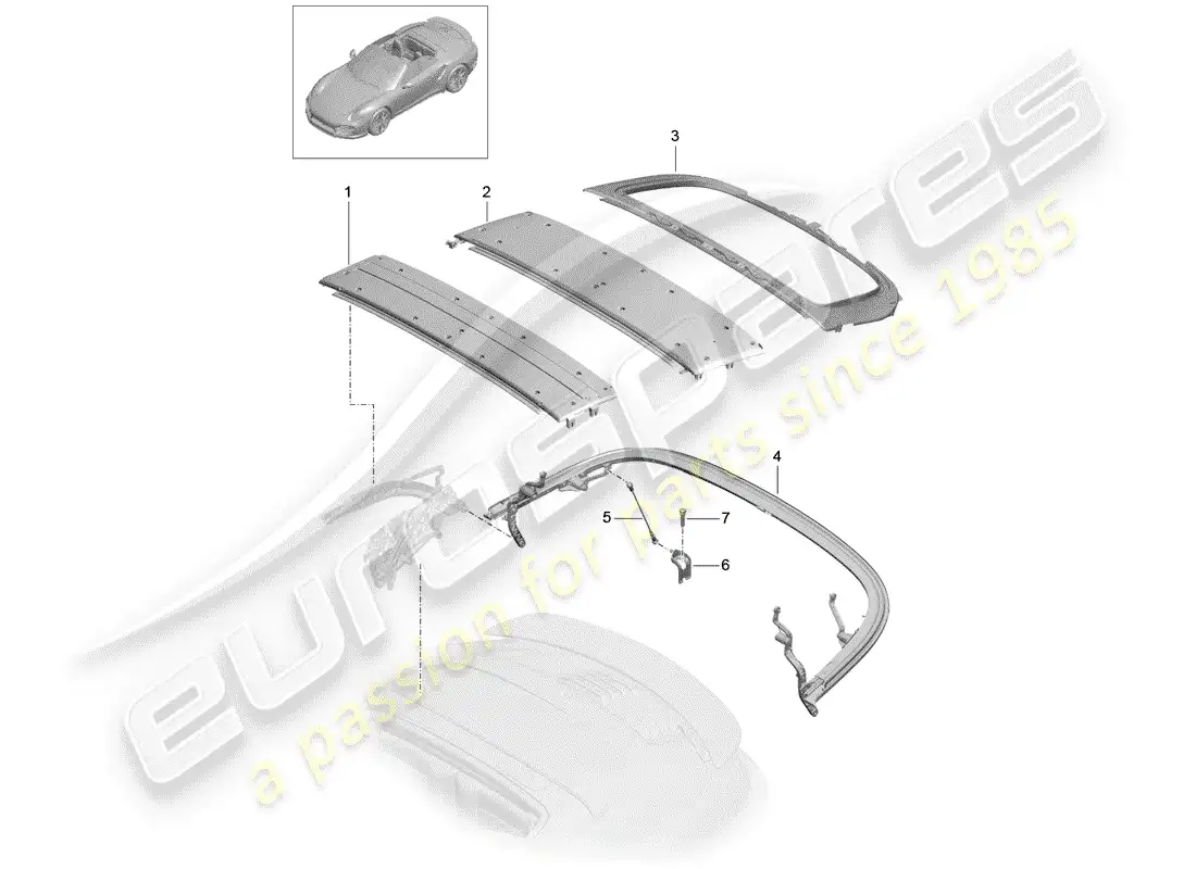 porsche 2016 (991-1 turbo) marco superior diagrama de piezas