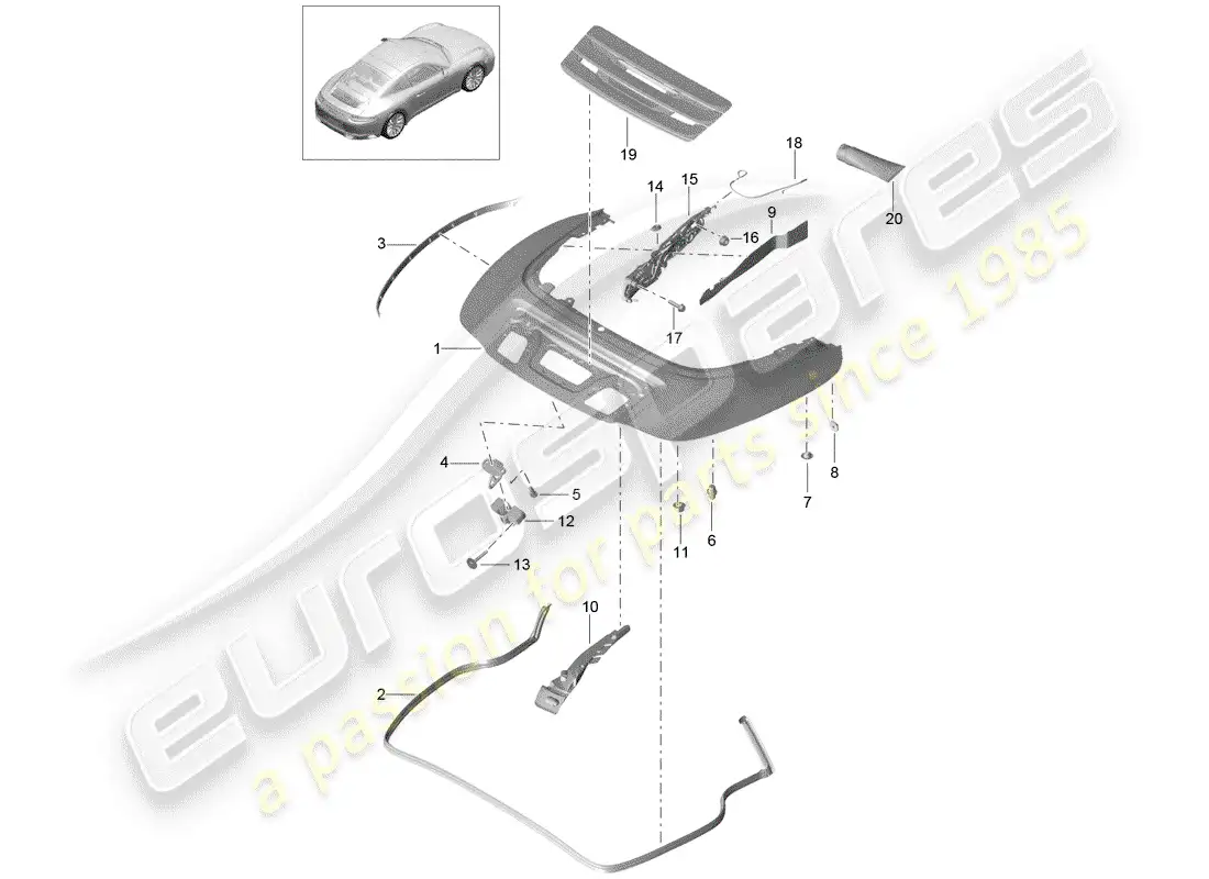 porsche 2017 (991-2) caja de almacenaje superior diagrama de piezas