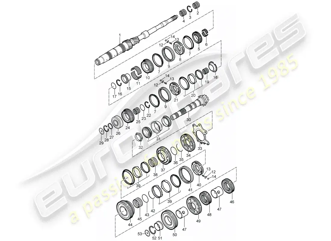 porsche 2007 (997-1) engranajes y ejes diagrama de piezas