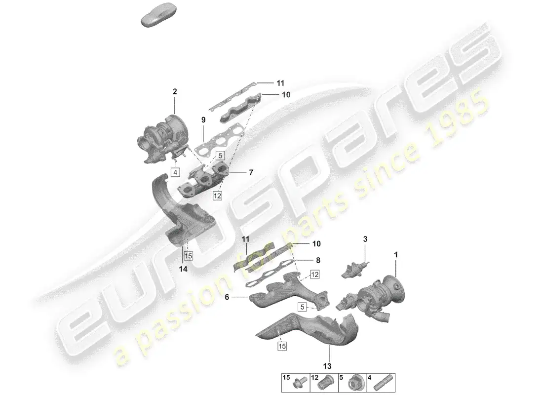 porsche 2020 (992-1) turbocompresor de gases de escape diagrama de piezas