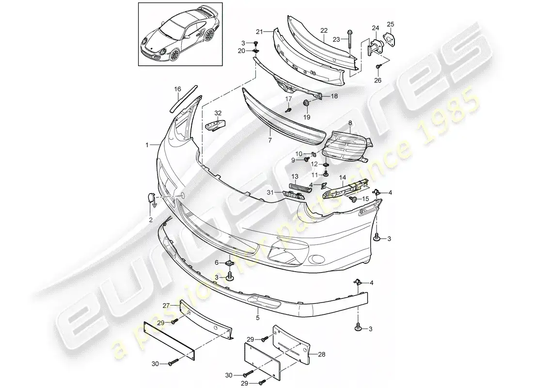 porsche 2012 (997-2 turbo / gt2 rs) parachoque diagrama de piezas