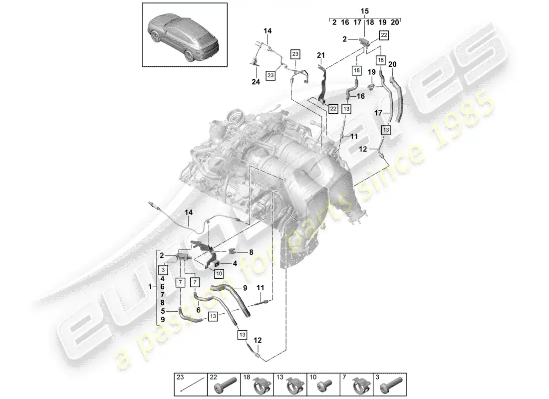 porsche 2020 (cayenne e3 9ya/9yb) línea de control para diferencial diagrama de piezas