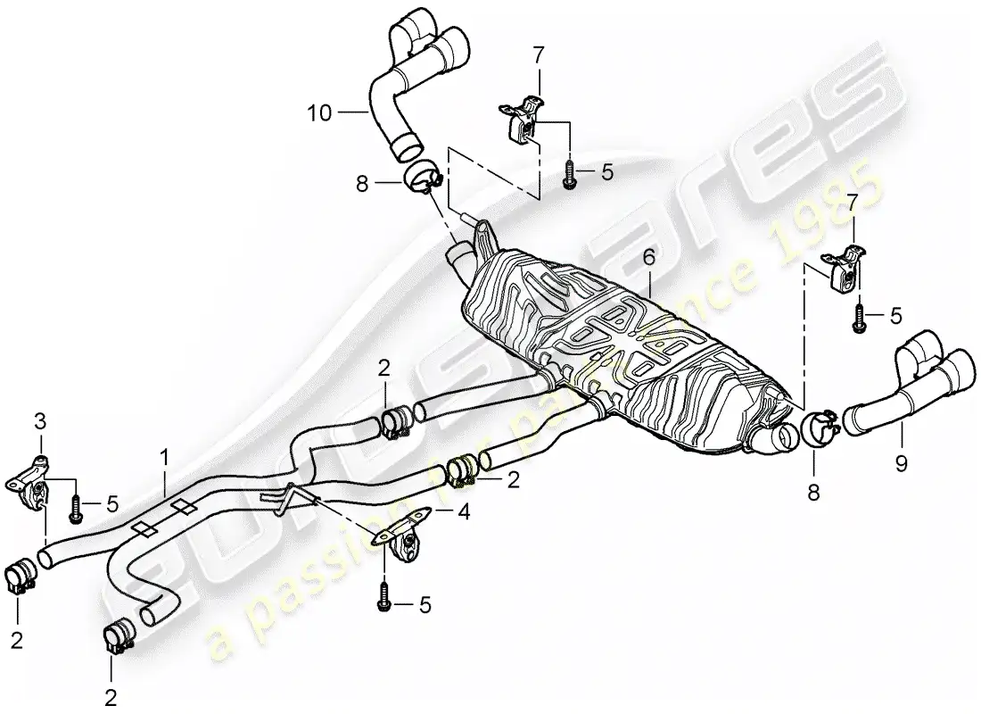 porsche 2007 (cayenne e1 9pa) sistema de escape diagrama de piezas