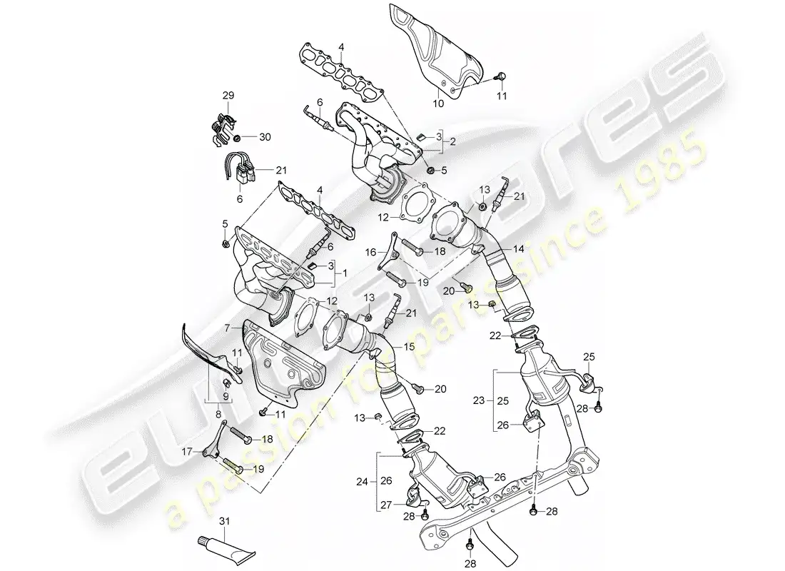 porsche 2007 (cayenne e1 9pa) sistema de escape diagrama de piezas