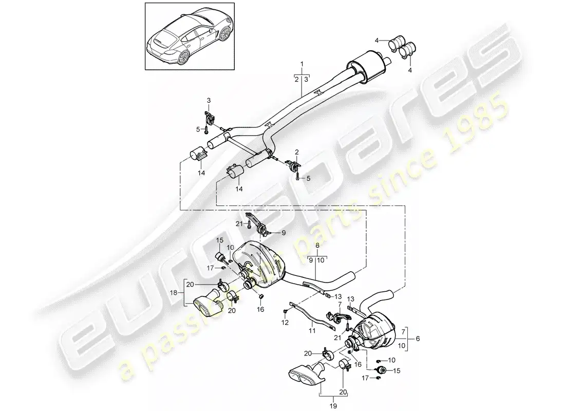 porsche 2011 (panamera 970) sistema de escape diagrama de piezas