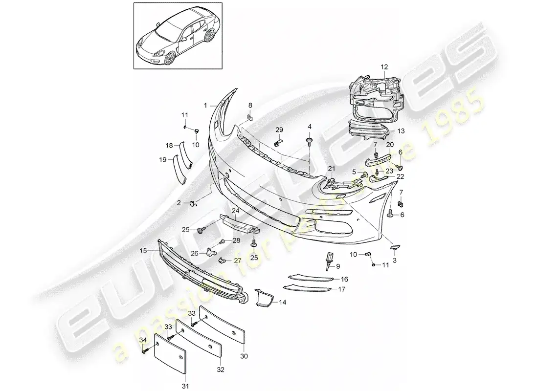 porsche 2013 (panamera 970) parachoque diagrama de piezas