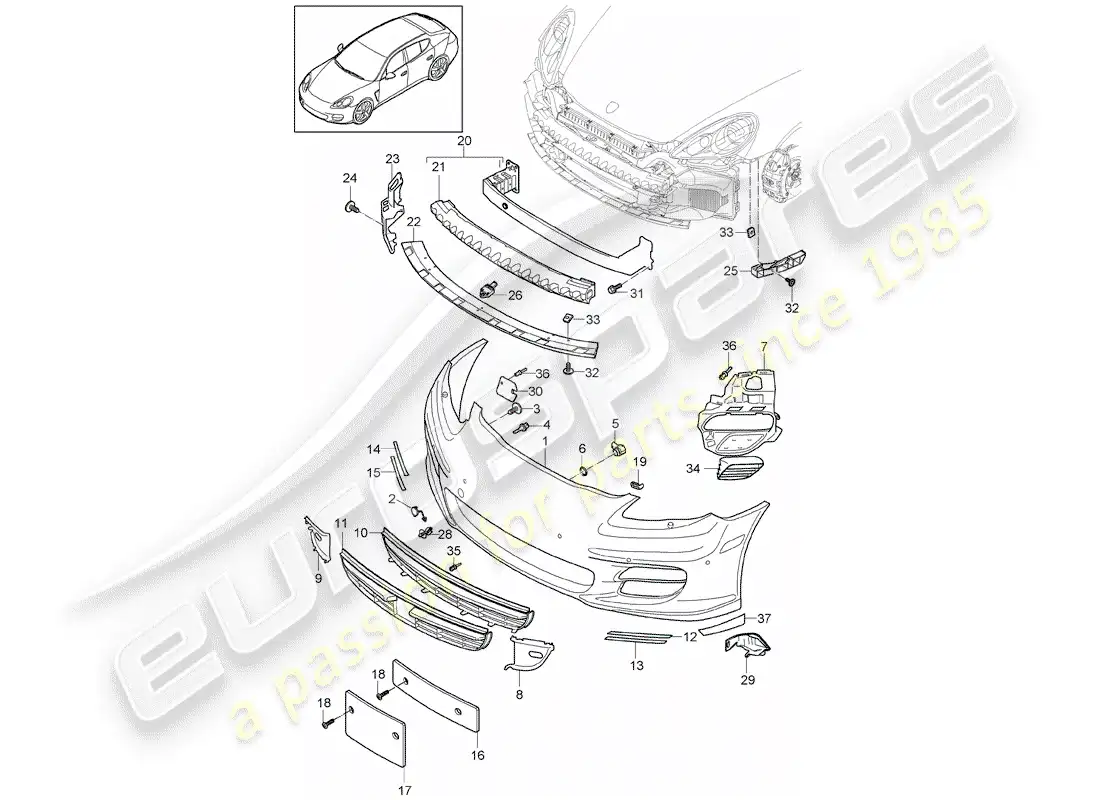 porsche 2013 (panamera 970) parachoque diagrama de piezas