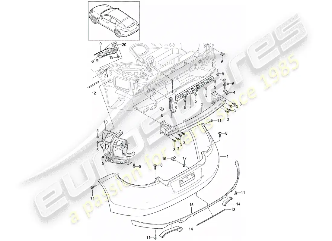 porsche 2013 (panamera 970) parachoque diagrama de piezas