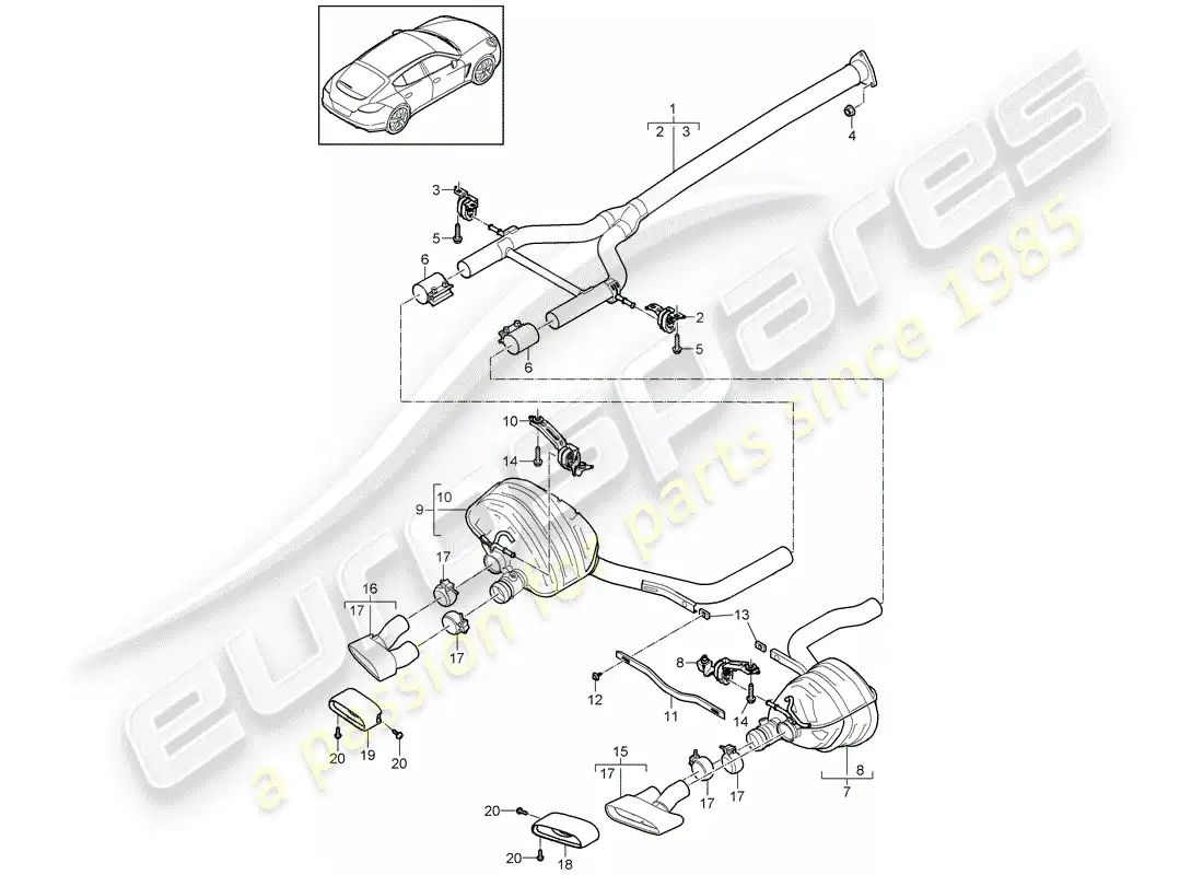 porsche 2010 (panamera 970) sistema de escape diagrama de piezas