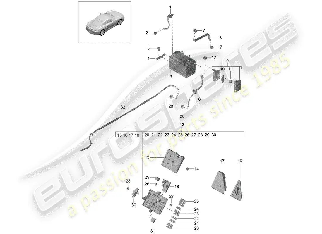 porsche 2015 (981 cayman) batería diagrama de piezas