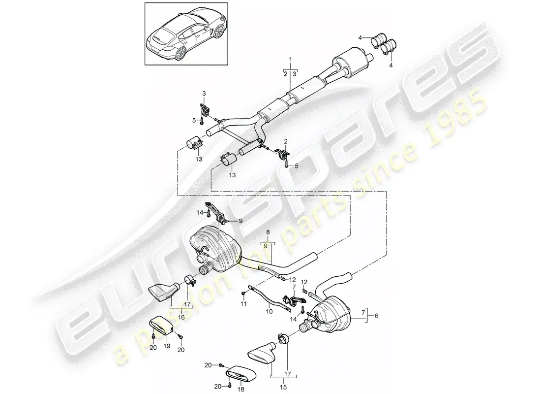 porsche 2010 (panamera 970) sistema de escape diagrama de piezas