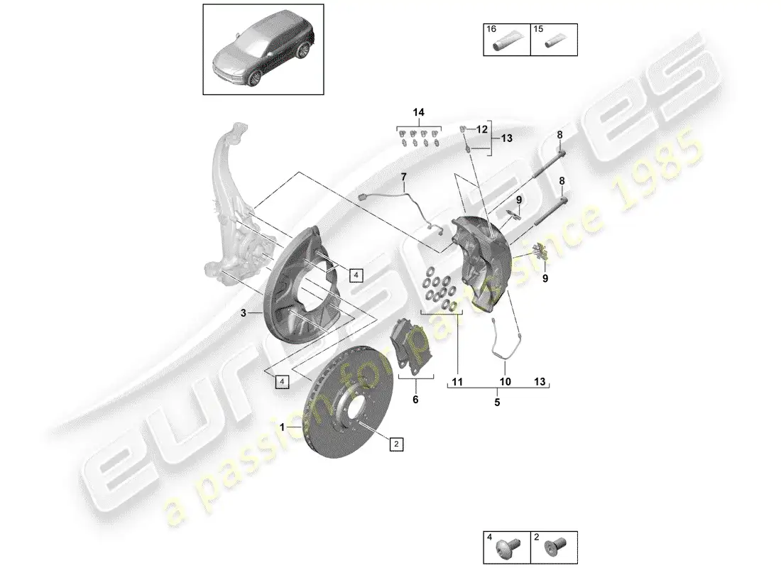 porsche 2019 (cayenne e3 9ya/9yb) frenos de disco diagrama de piezas