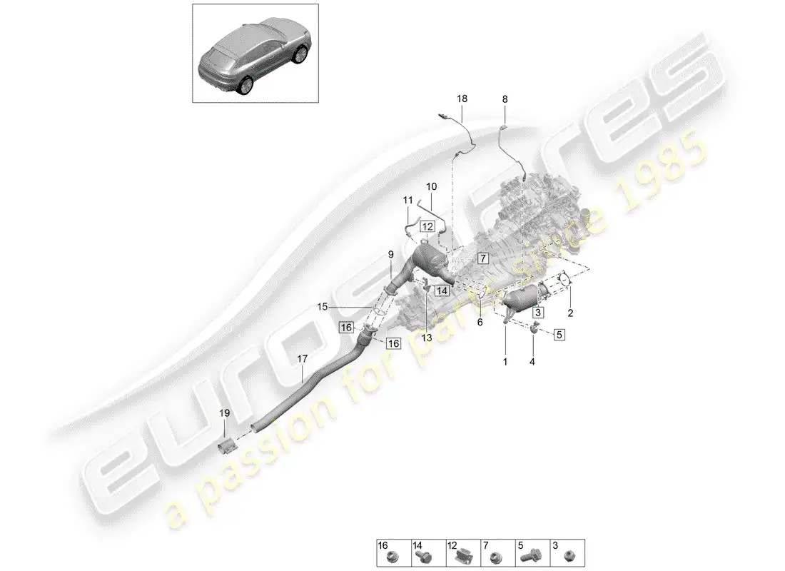 porsche 2019 (macan) catalizador diagrama de piezas