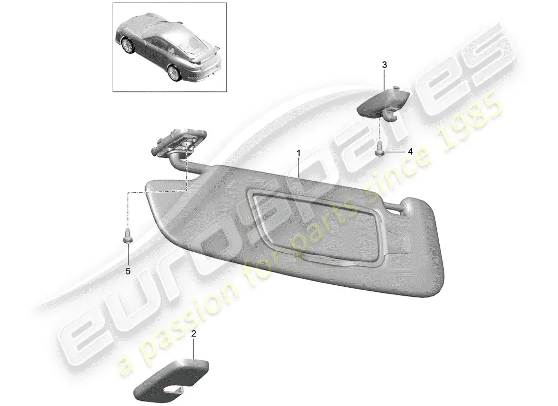 porsche 2015 (991-1 r/gt3/rs) sun vizors diagrama de piezas