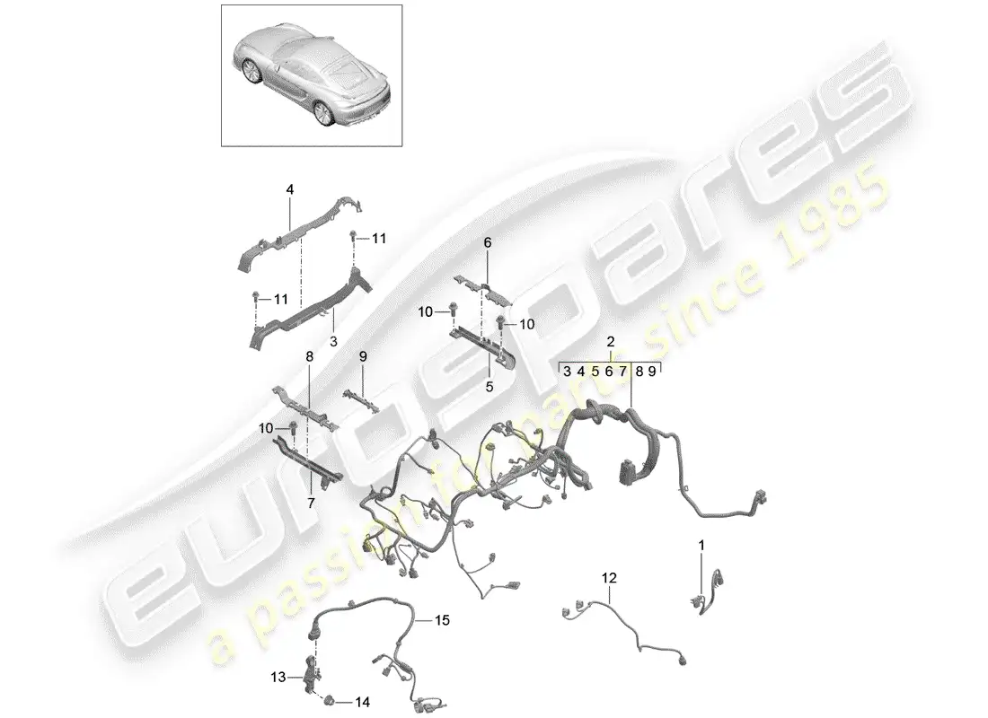 porsche 2016 (981 cayman gt4) cableando arneses diagrama de piezas