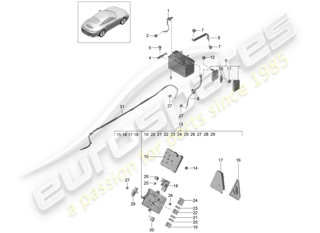 porsche 2019 (991-2) batería diagrama de piezas
