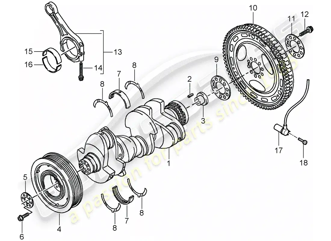 porsche 2010 (cayenne e1 9pa) cigüeñal diagrama de piezas