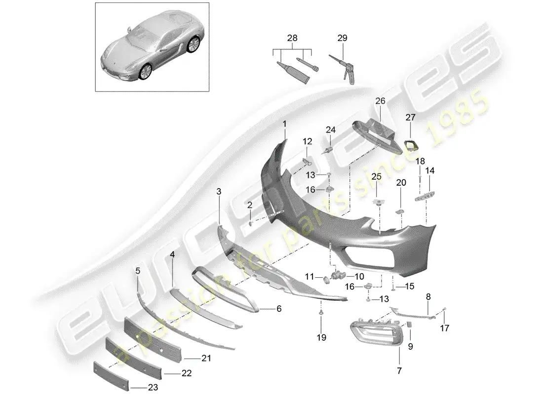 porsche 2014 (981 cayman) parachoque diagrama de piezas