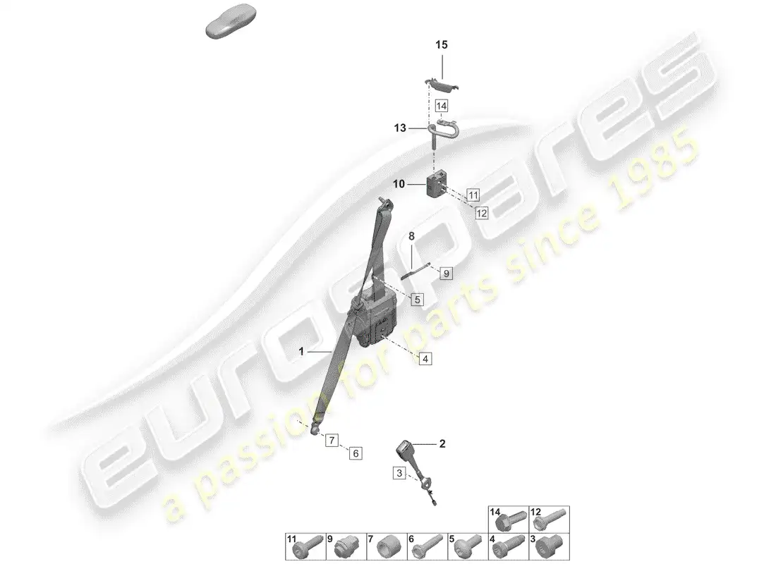 porsche 2019 (992-1) cinturón de seguridad de tres puntos diagrama de piezas