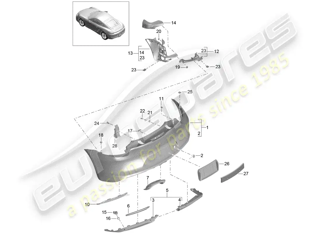 porsche 2015 (981 cayman) parachoque diagrama de piezas