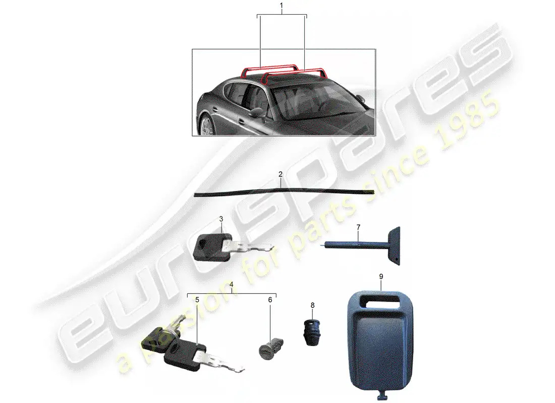porsche 2014 (tequipment panamera) portaequipajes de techo diagrama de piezas