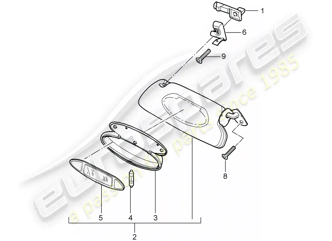 porsche 2004 (996 gt3) sun vizors diagrama de piezas