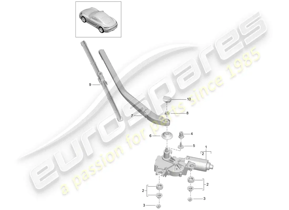 porsche 2018 (718 cayman) limpiaparabrisas trasero diagrama de piezas