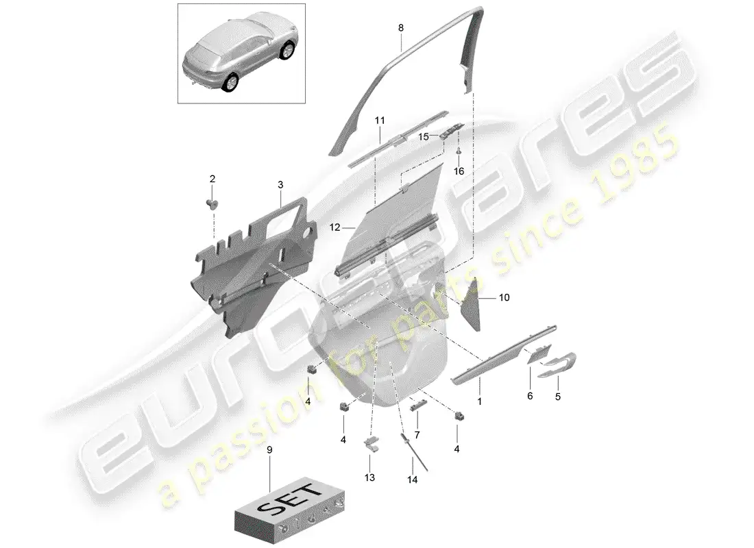 porsche 2016 (macan) accesorios diagrama de piezas
