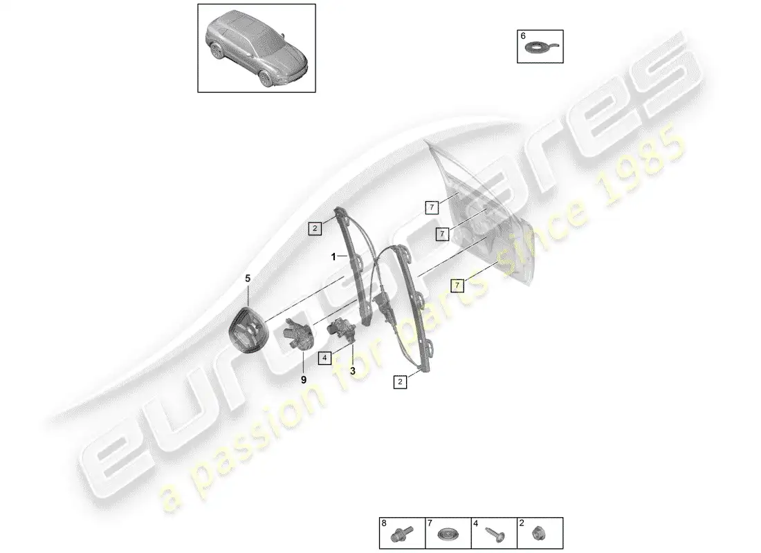 porsche 2018 (cayenne e3 9ya/9yb) regulador de ventana diagrama de piezas
