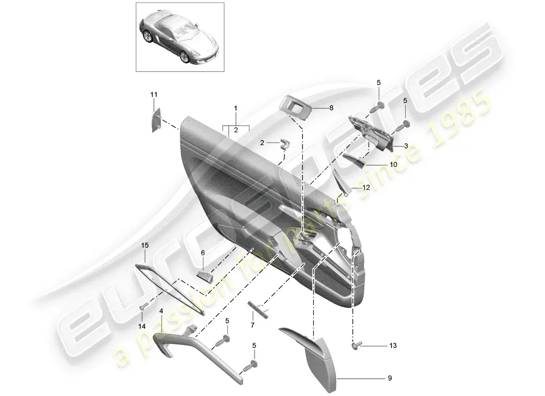 porsche 2013 (981 boxster) panel de la puerta diagrama de piezas