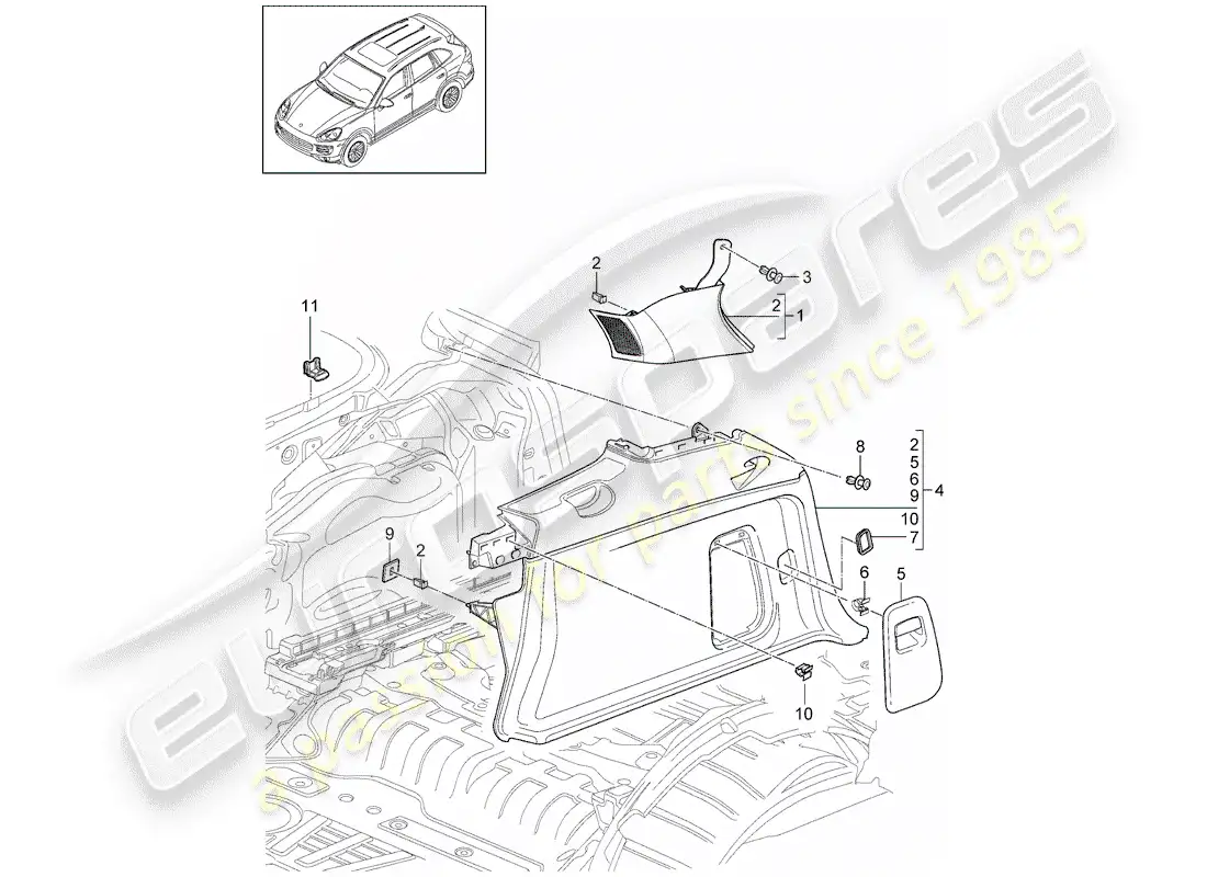 porsche 2017 (cayenne e2 92a) recubrimiento diagrama de piezas