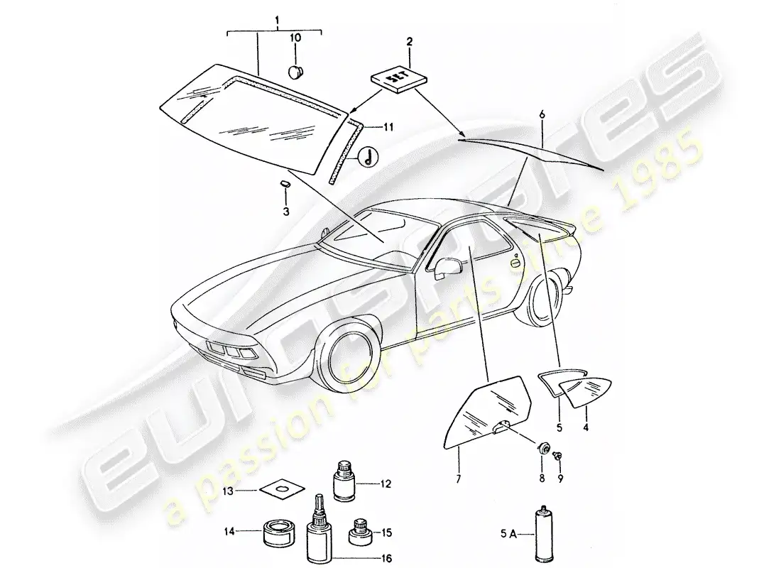 porsche 1993 (928) acristalamiento de ventanas diagrama de piezas