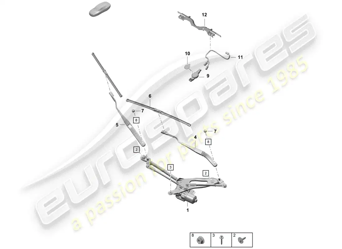 porsche 2019 (718 boxster spyder) sistema limpiaparabrisas compl. diagrama de piezas